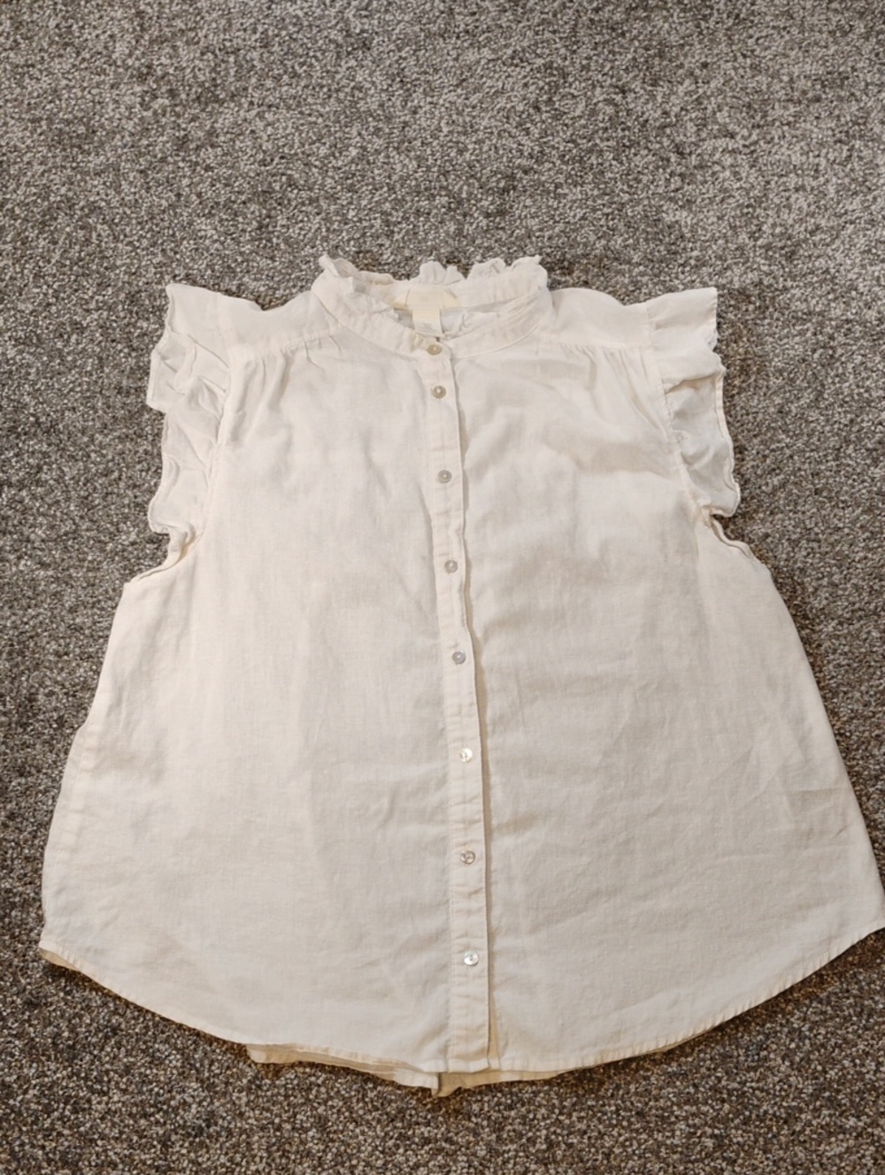 Women's Size Medium H&M Cream Ruffle Collar Button-Front Girls Top